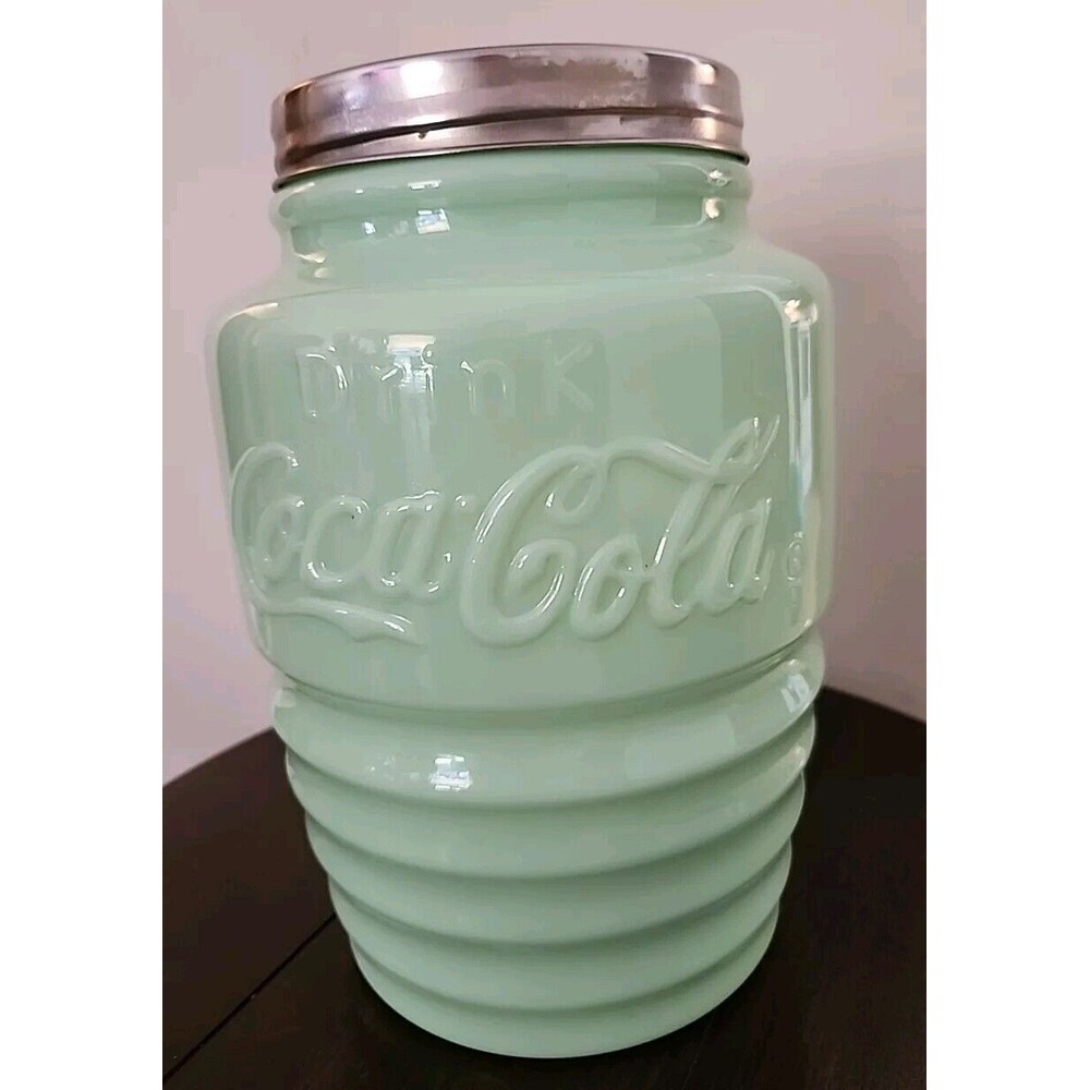 Coca Cola Jadeite Cookie Jar Retro Green Great Coca-Cola Collectible RARE